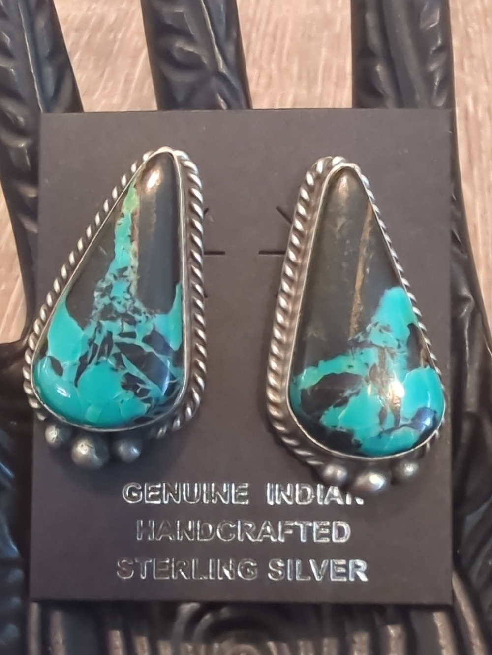 Navajo Black Jack Turquoise Sterling Silver Earrings